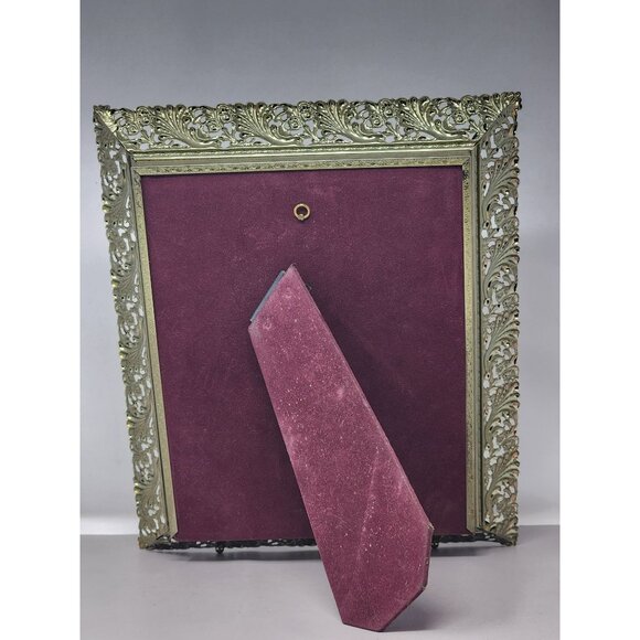 Vintage Large Table Top Filigree Picture Frame White Brushed Gold Stand Up Frame - Picture 2 of 5